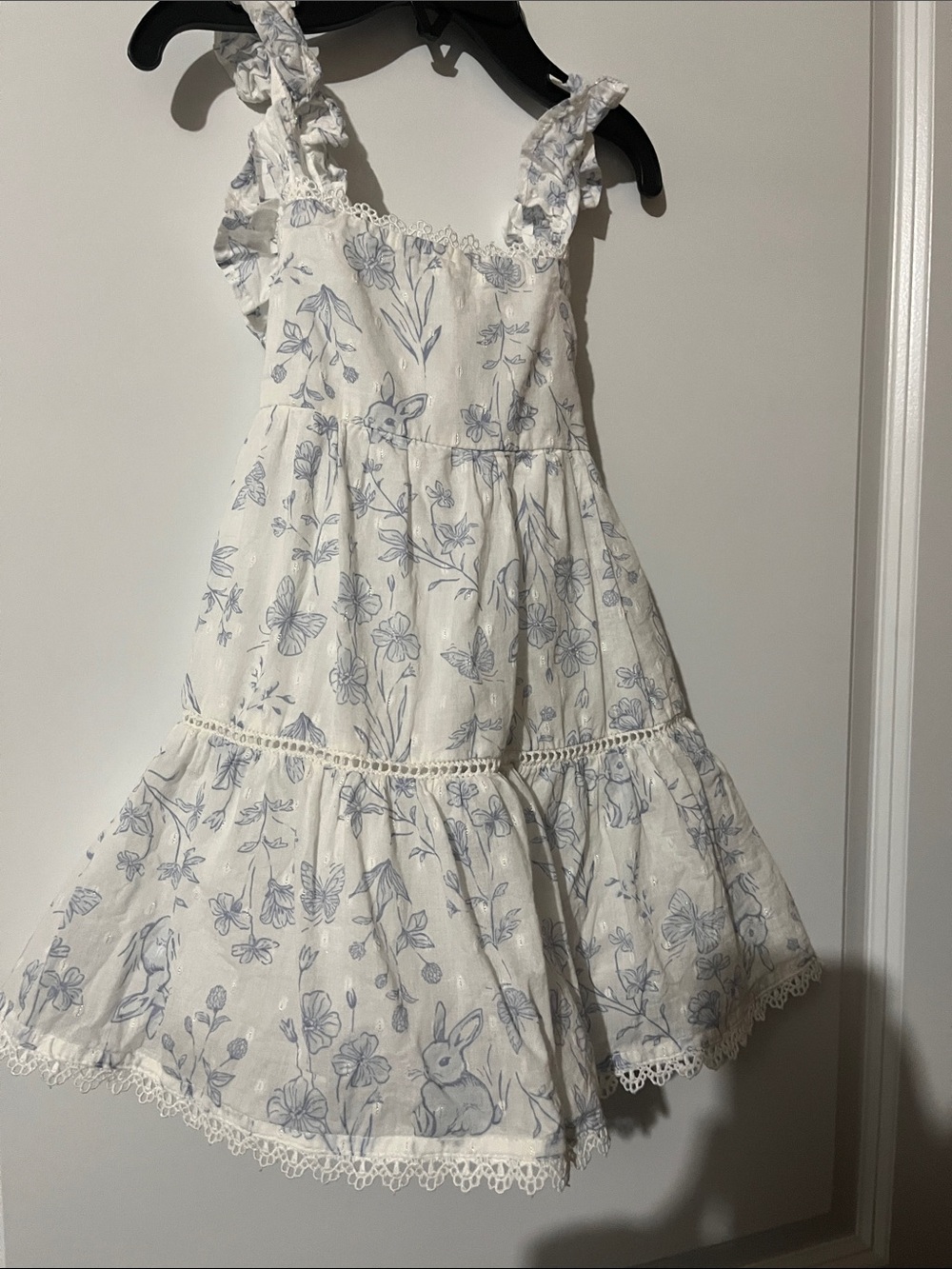cupcakes & cashmere White Sundress with Light Blue Floral & Bunny Print